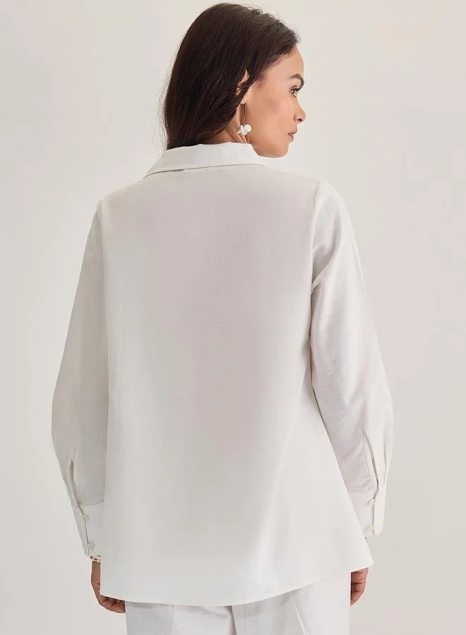 Femmella White Cotton Linen Pleat Detail Tunic Top